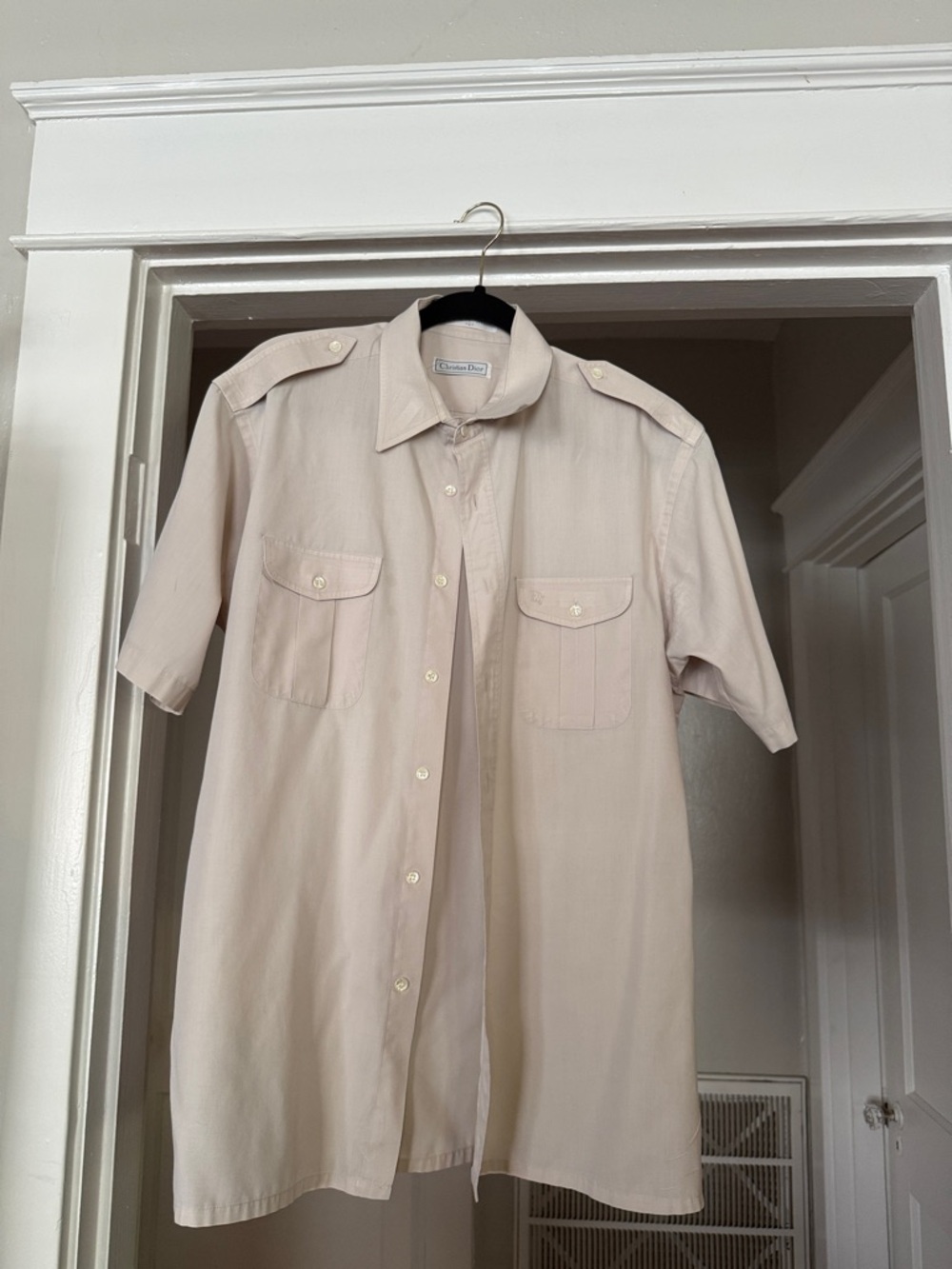 Vintage Dior Beige Short Sleeve Button-Down Shirt Size Large